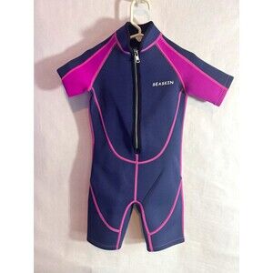 Seaskin Youth Wetsuit Size 6 Navy/Pink Shorty Front Zip MPN 00-680